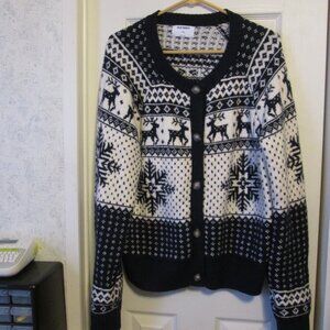 Old Navy Women's Navy Nordic Fair Isle Cardigan Sweater Large Tall